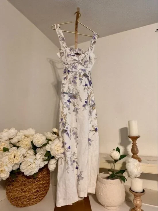 Zimmermann White Maxi Dress with Purple Floral Print - Picture 3 of 9